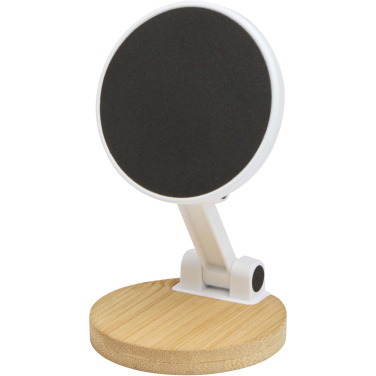 Logo trade promotional giveaway photo of: Alcor recycled plastic foldeable magnetic phone stand with bamboo details