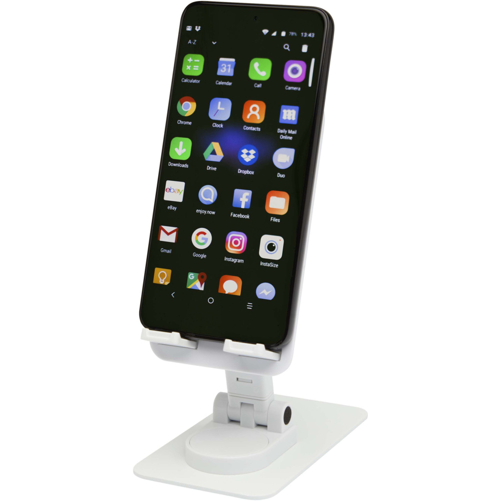 Logo trade advertising products image of: Alhena recycled plastic foldeable phone holder with metal desk stand
