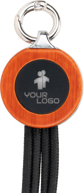Logo trade promotional giveaways image of: 4-in-1 cable with elighted logo in a wooden casing