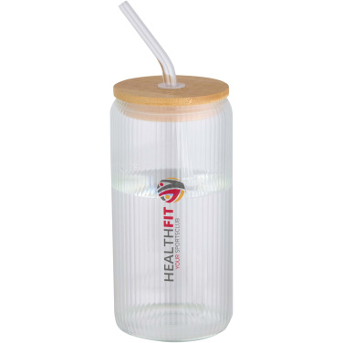 Logo trade advertising products picture of: Mirage 500 ml single-walled borosilicate glass jar with bamboo lid