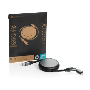 Logo trade corporate gift photo of: Terra RCS recycled aluminium retractable 240W 2-in-1 cable