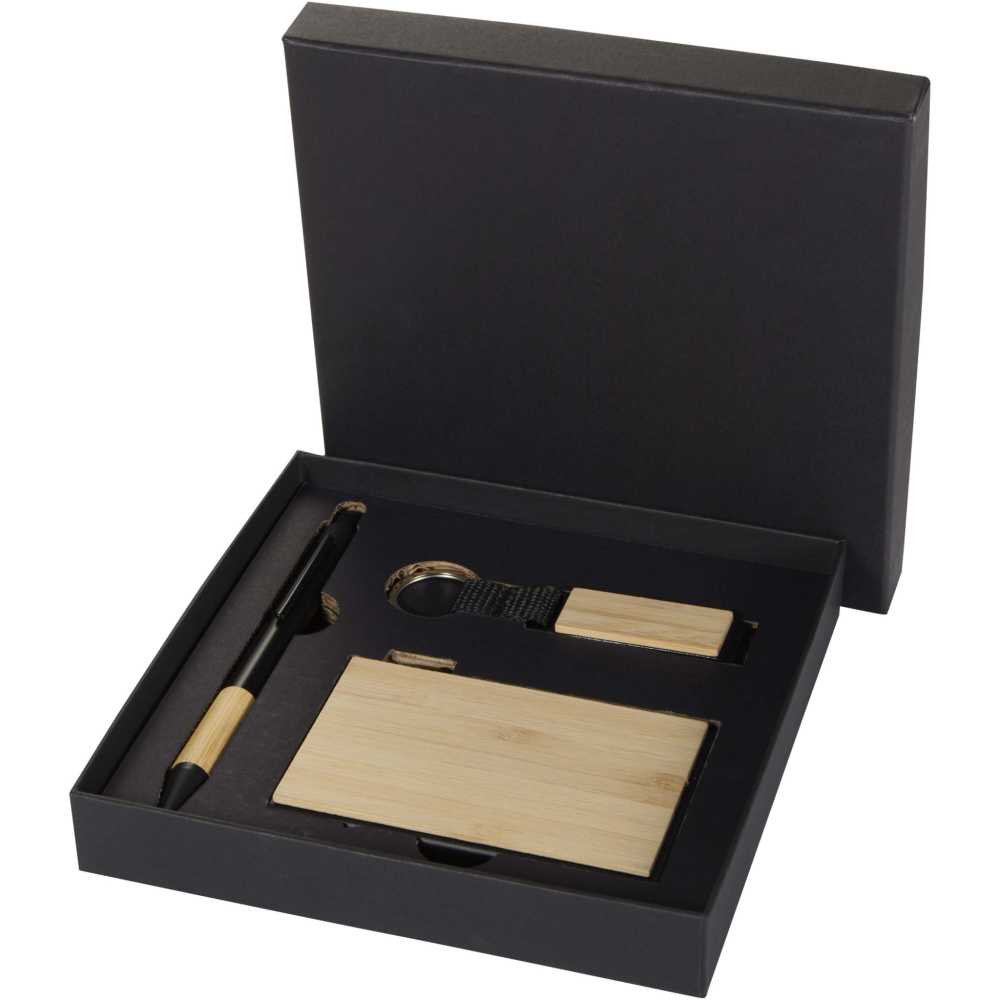 Logo trade advertising products image of: Minka RCS recycled aluminium ballpoint pen, keychain and RFID card holder gift set