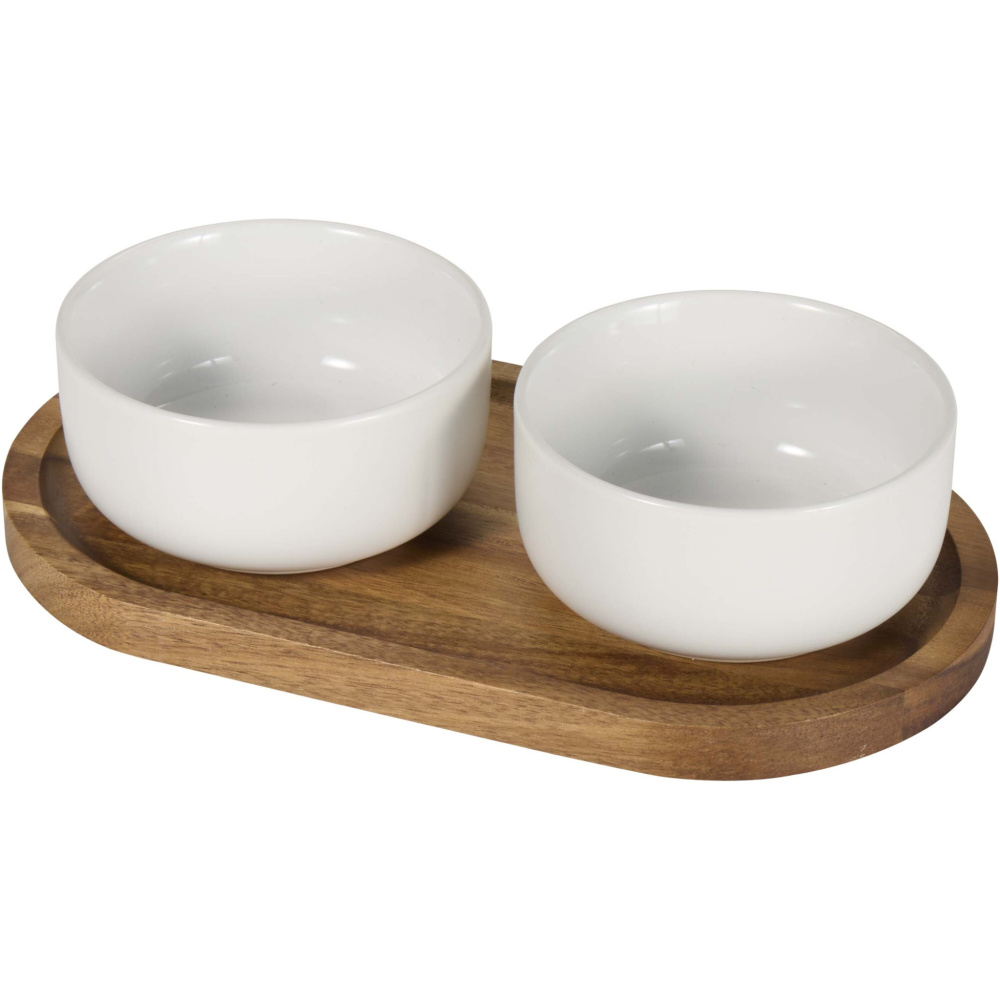 Logo trade promotional gifts picture of: Noa wooden tray and ceramic serving bowls set