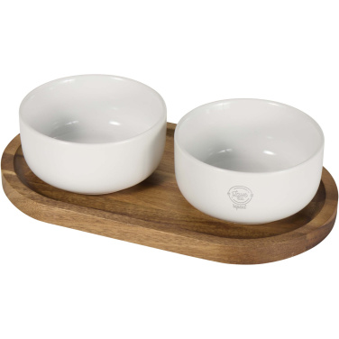 Logotrade advertising products photo of: Noa wooden tray and ceramic serving bowls set