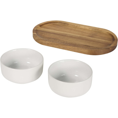 Logo trade promotional merchandise image of: Noa wooden tray and ceramic serving bowls set