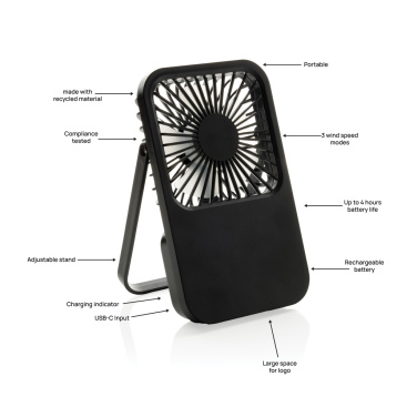 Logo trade promotional item photo of: Aervina RCS recycled plastic re-chargeable desk fan