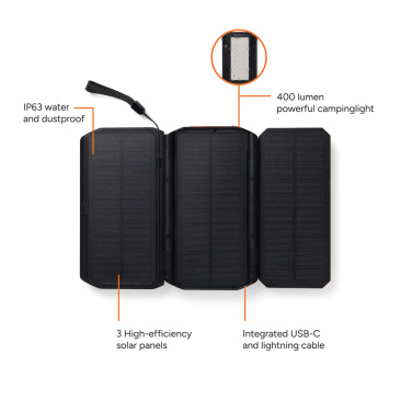 Logo trade promotional merchandise photo of: Nordic Drift Titan 10.000mAh solar powerbank with 3 panels