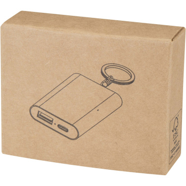 Logo trade promotional products image of: Arcturus 2000 mAh recycled aluminium power bank with keychain