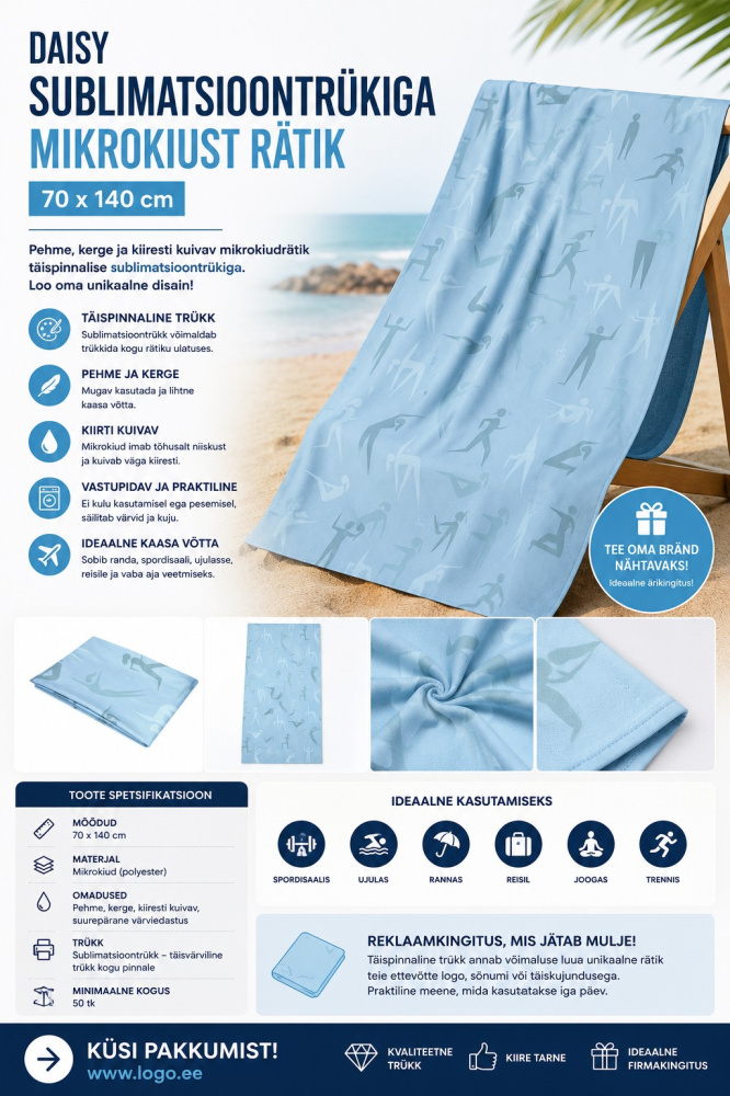 Logo trade corporate gifts image of: Daisy sublimation microfiber towel 70x140 cm
