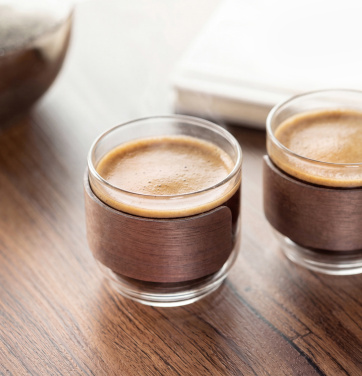 Logo trade corporate gifts picture of: Coffee glass set walnut grip