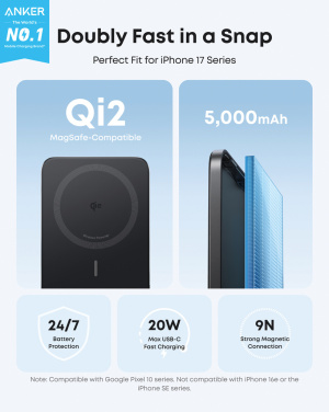 Logo trade promotional giveaways picture of: Anker Nano Wireless Power Bank 5K 15W MagGo slim Qi 2.0