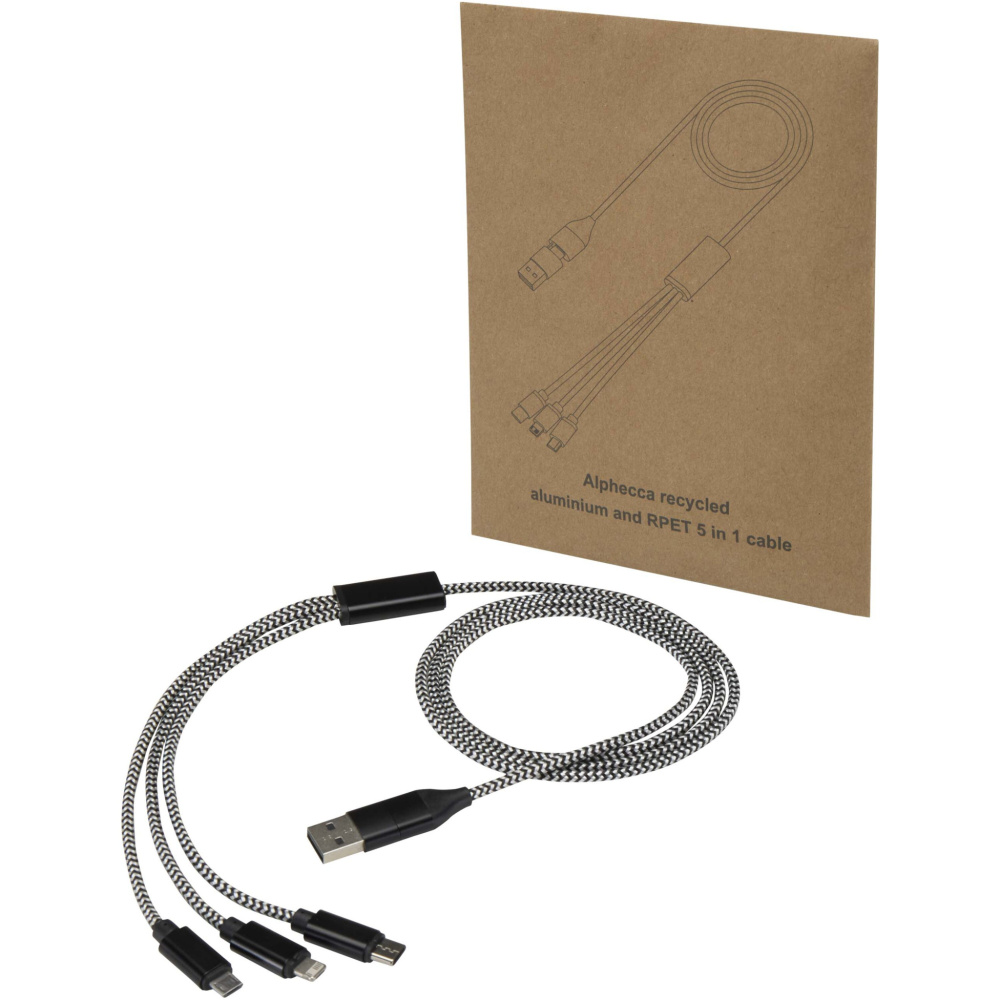 Logotrade promotional gift image of: Alphecca recycled aluminium and RPET 5-in-1 charging cable 