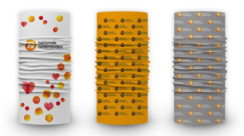Multifunctional tube scarf with sublimation print and logo, size 25 × 48 cm