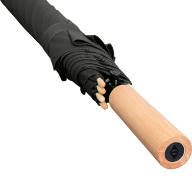 FARE ÖkoBrella Automatic Golf Umbrella with Recycled PET Cover and Wooden Handle with Your Logo, black (waterSAVE®) – detail view 9