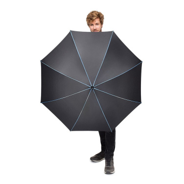 FARE® Seam Midsize Automatic Umbrella with Coloured Seams with Your Logo, black-blue – detail view 5