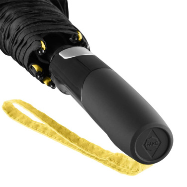 FARE® Seam Midsize Automatic Umbrella with Coloured Seams with Your Logo, black-yellow – detail view 9