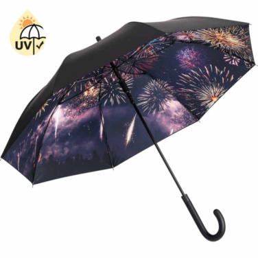 FARE® Impressions Automatic Umbrella with Colourful Inside Print with Your Logo, black/firework design – product photo