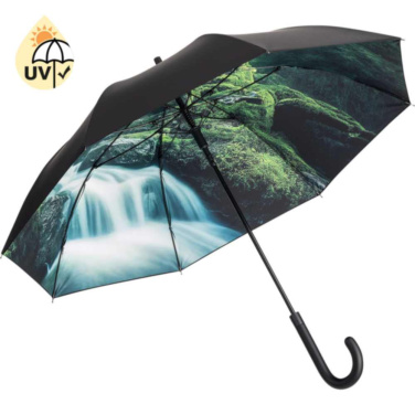 FARE® Impressions Automatic Umbrella with Colourful Inside Print with Your Logo, black/waterfall design – product photo