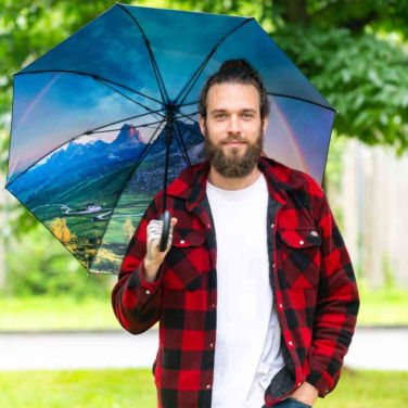 FARE® Impressions Automatic Umbrella with Colourful Inside Print with Your Logo, black/mountain design – detail view 4