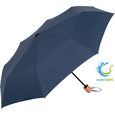 FARE ÖkoBrella Pocket Umbrella with Recycled PET Cover and Wooden Handle with Your Logo, navy (waterSAVE®) – product photo