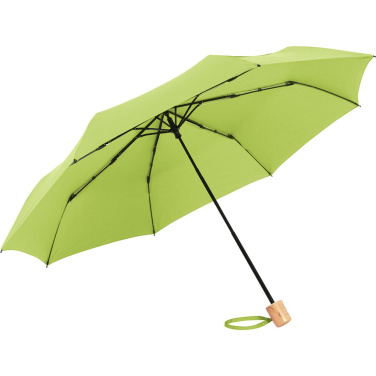 FARE ÖkoBrella Pocket Umbrella with Recycled PET Cover and Wooden Handle with Your Logo, lime (waterSAVE®) – detail view 3