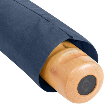 FARE ÖkoBrella Pocket Umbrella with Recycled PET Cover and Wooden Handle with Your Logo, navy (waterSAVE®) – detail view 6