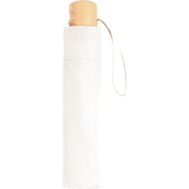 FARE ÖkoBrella Pocket Umbrella with Recycled PET Cover and Wooden Handle with Your Logo, natural white (waterSAVE®) – detail view 5