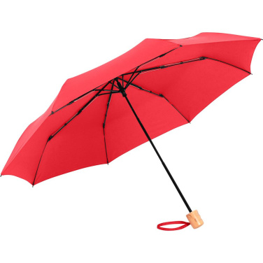 FARE ÖkoBrella Pocket Umbrella with Recycled PET Cover and Wooden Handle with Your Logo, red (waterSAVE®) – detail view 3