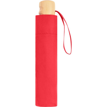 FARE ÖkoBrella Pocket Umbrella with Recycled PET Cover and Wooden Handle with Your Logo, red (waterSAVE®) – detail view 5