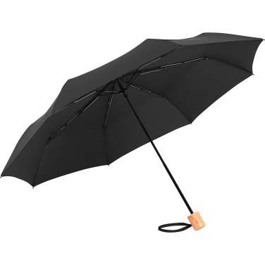 FARE ÖkoBrella Pocket Umbrella with Recycled PET Cover and Wooden Handle with Your Logo, black (waterSAVE®) – detail view 3