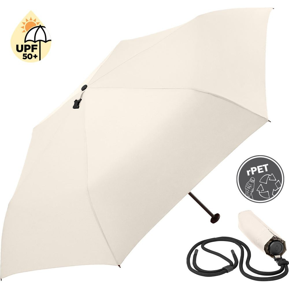 FARE® FiligRain ToGo Ultra-Light Mini Umbrella with UV Protection and Strap with Your Logo, cream – product photo