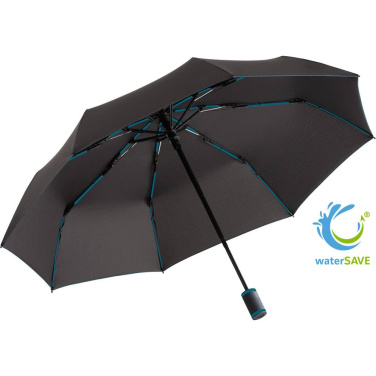 FARE® AOC Mini Style Automatic Pocket Umbrella with Coloured Details with Your Logo, black-petrol – product photo