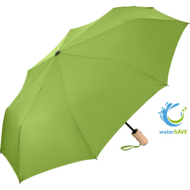 FARE® ÖkoBrella Automatic Pocket Umbrella with Wooden Handle with Your Logo, lime (waterSAVE®) – product photo
