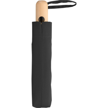FARE® ÖkoBrella Automatic Pocket Umbrella with Wooden Handle with Your Logo, black (waterSAVE®) – detail view 4