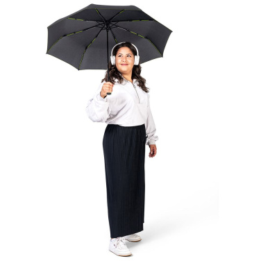 FARE® AC Mini Style Automatic Pocket Umbrella with Coloured Details with Your Logo, black-lime – detail view 3