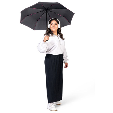 FARE® AC Mini Style Automatic Pocket Umbrella with Coloured Details with Your Logo, black-magenta – detail view 3