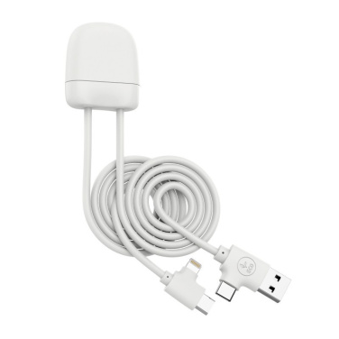 White ICE-C multi-adapter cable coiled, with ice-cream housing and two combined tips