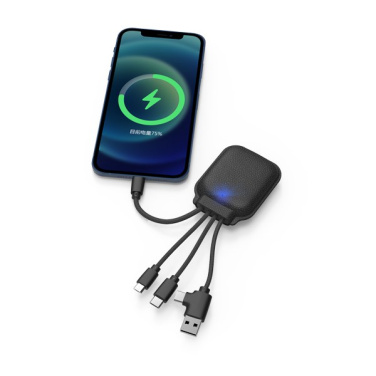 INÉ Gamma charging a smartphone by cable, blue indicator light on