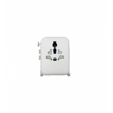 White Xoopar Luggie travel adapter, front view with universal socket