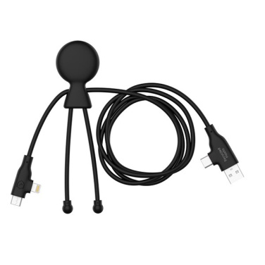 Black Xoopar Mr Bio Long Fast 60W multi-cable with Lightning/USB-C and USB-C/USB-A plugs