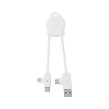 White Xoopar Octomini pocket cable with Lightning and USB-C plugs on a white background