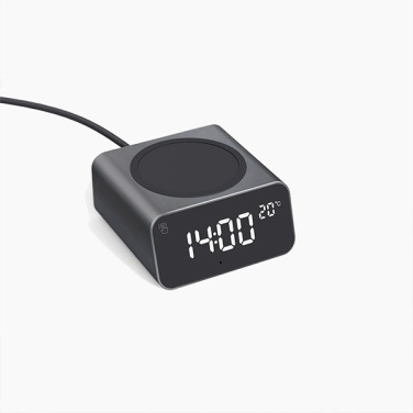 Anthracite Reddi Charge wireless charger with digital clock on white background