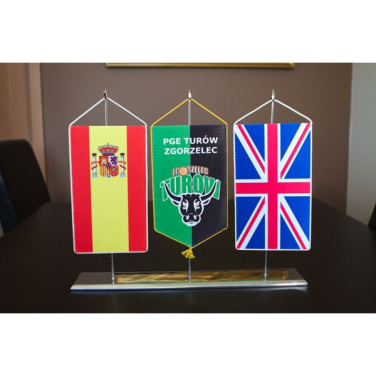 Spanish flag, club pennant and UK flag on a triple chrome stand