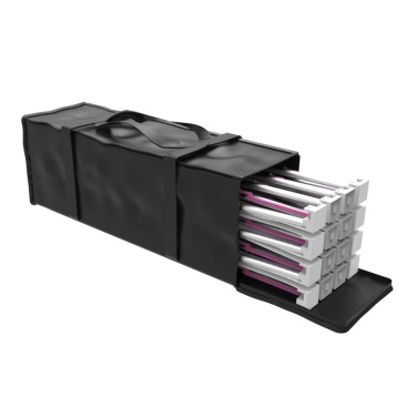 Black carry bag with a collapsed aluminium scissor frame inside