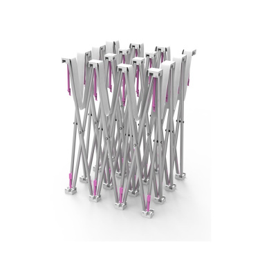 Collapsed scissor frame of the curved pop-up wall on a white background