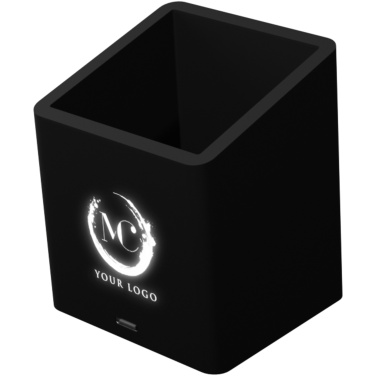 SCX.design O11 antibacterial light-up logo pencil holder with dual USB output, product image, Black (2)