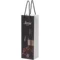 Handmade 170 g/m2 integra paper wine bottle bag with plastic cord handles - 12 x 9 x 37 cm, White / Black