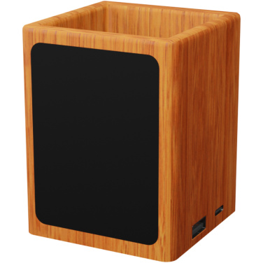 SCX.design O12 wooden light-up logo pencil holder with dual USB output, product image