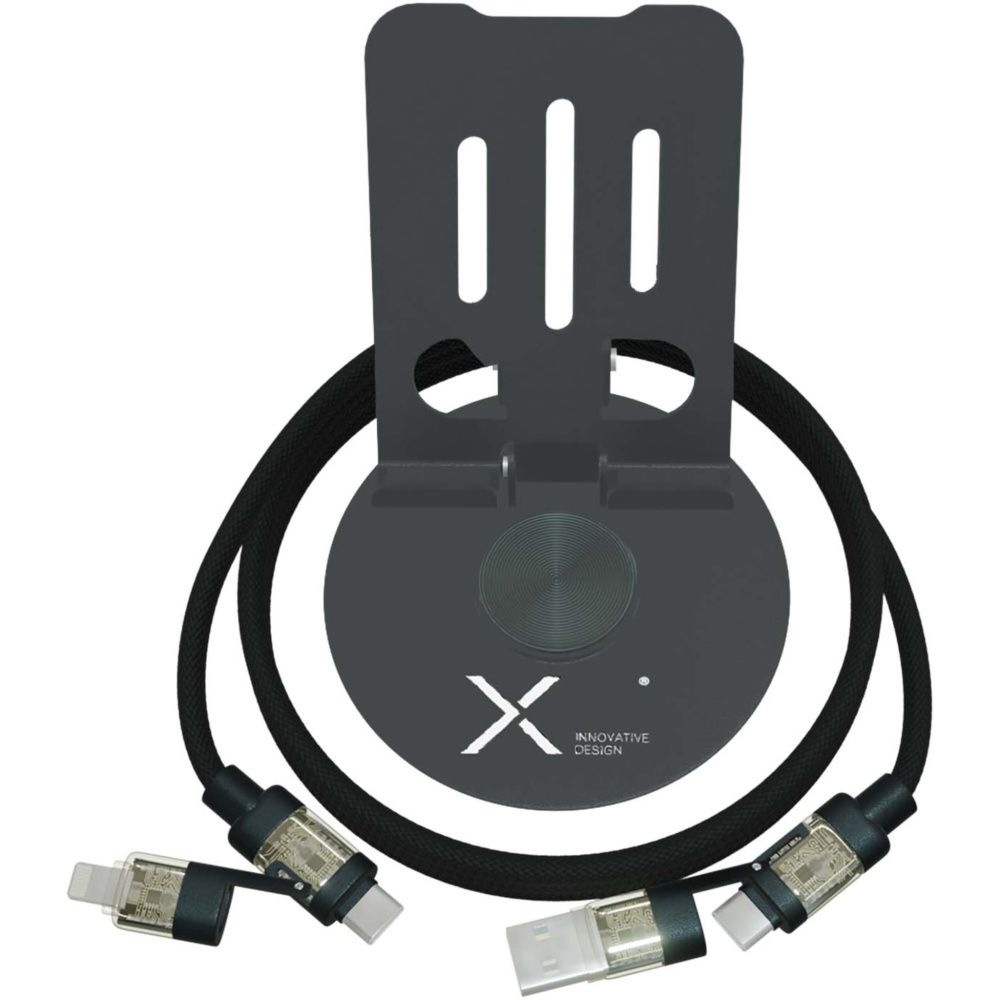 SCX.design O34 360° phone stand with 240W 4-in-1 charging cable , Gun metal, product image