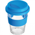 Glass mug with lid 300 ml AMANDA, blue